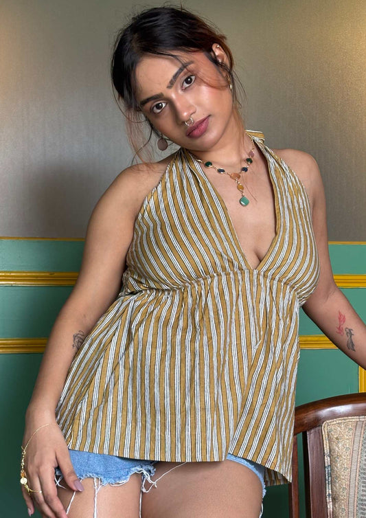 Mustard striped halter top